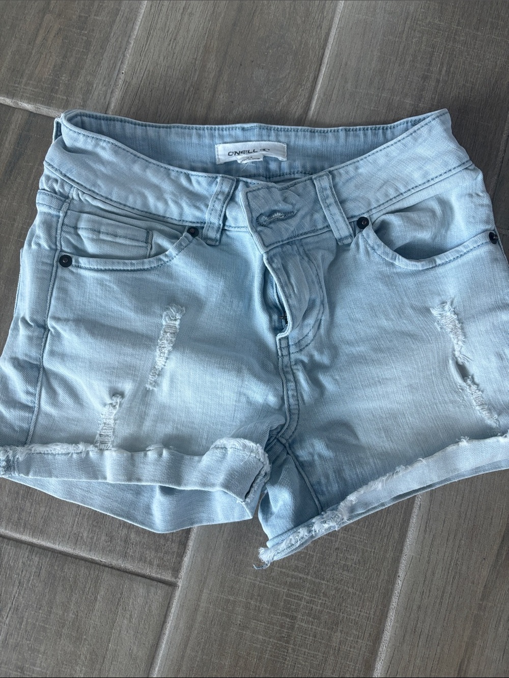 O'Neill Light Wash Distressed Denim Shorts